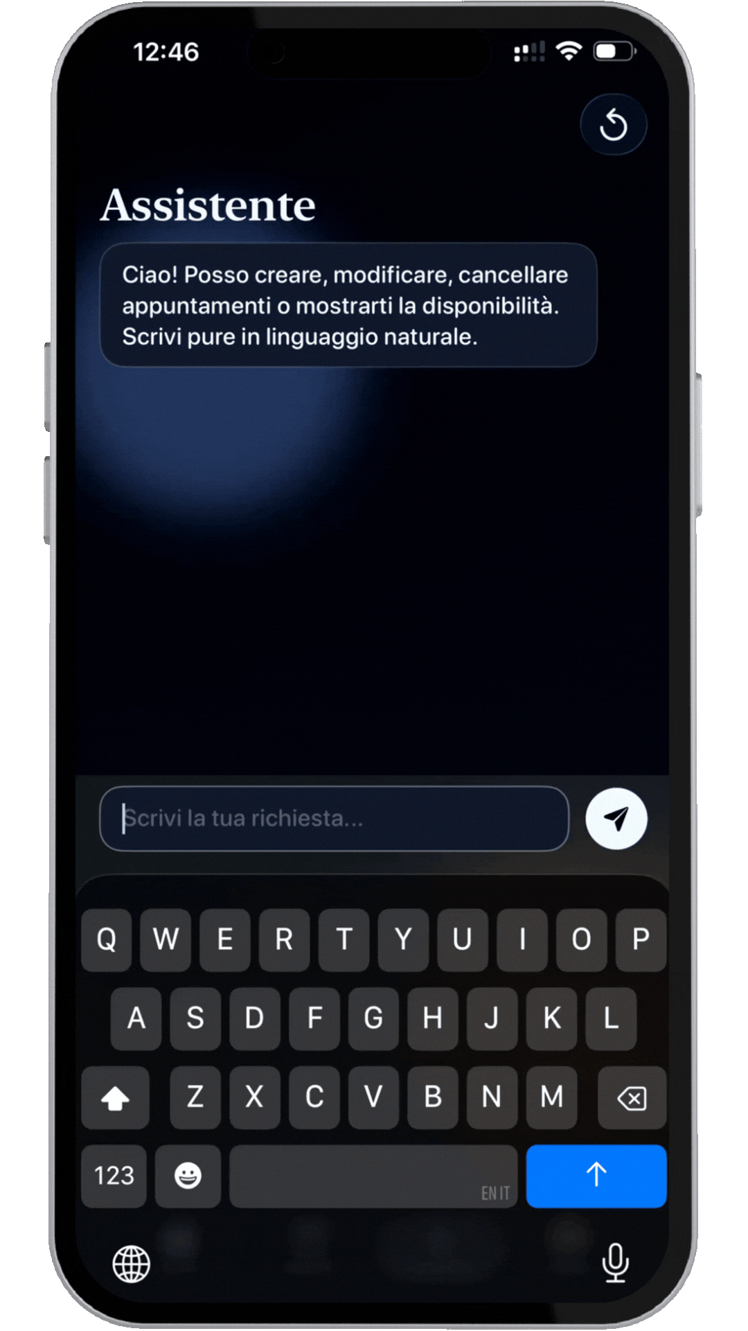 Assistente dell'App clienti che crea un appuntamento tramite messaggio